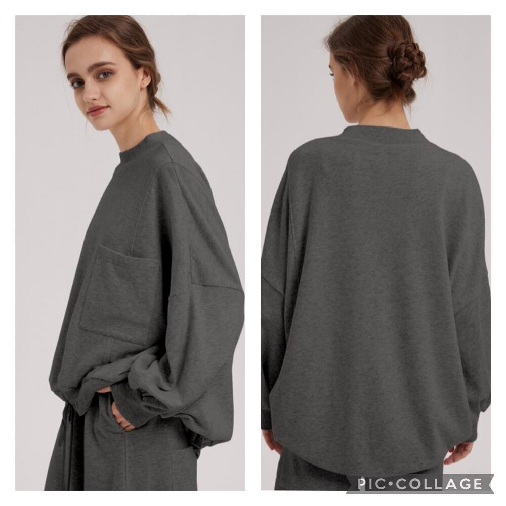 NAP Gray Terry Boxy Sweatshirt Drawstring Waist Size Medium